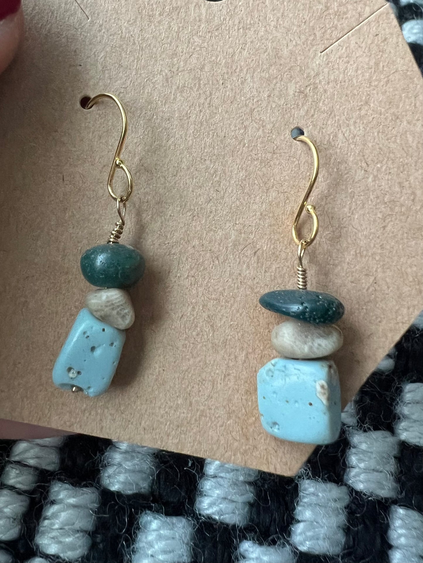 Petoskey Stone & Leland Blue dangles on 14k gold filled 2