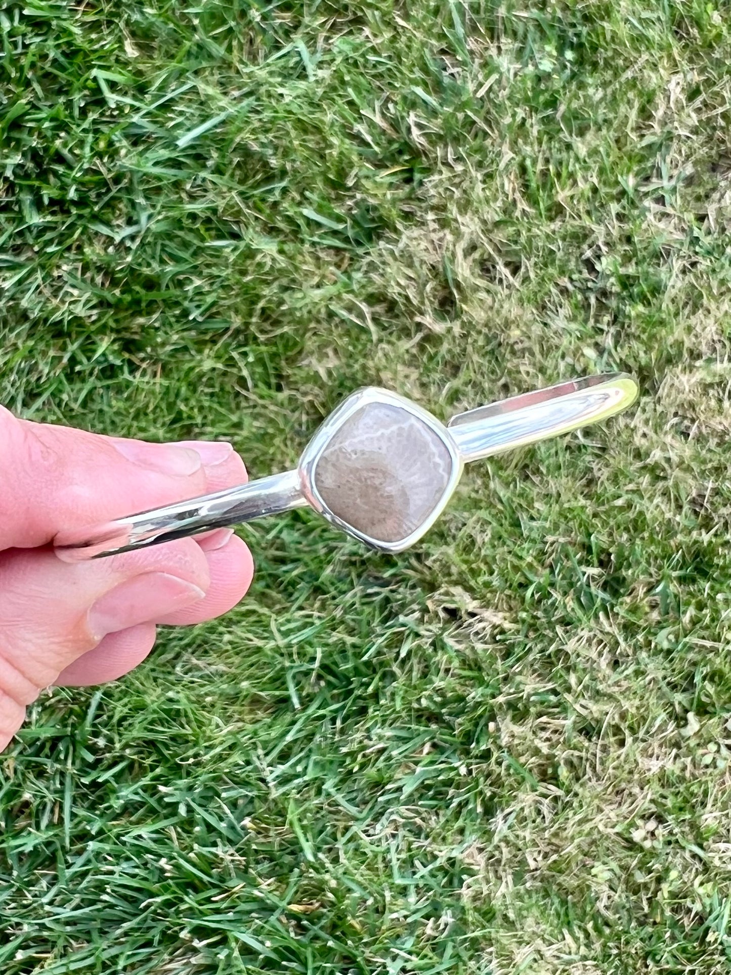 Petoskey stone square sterling cuff