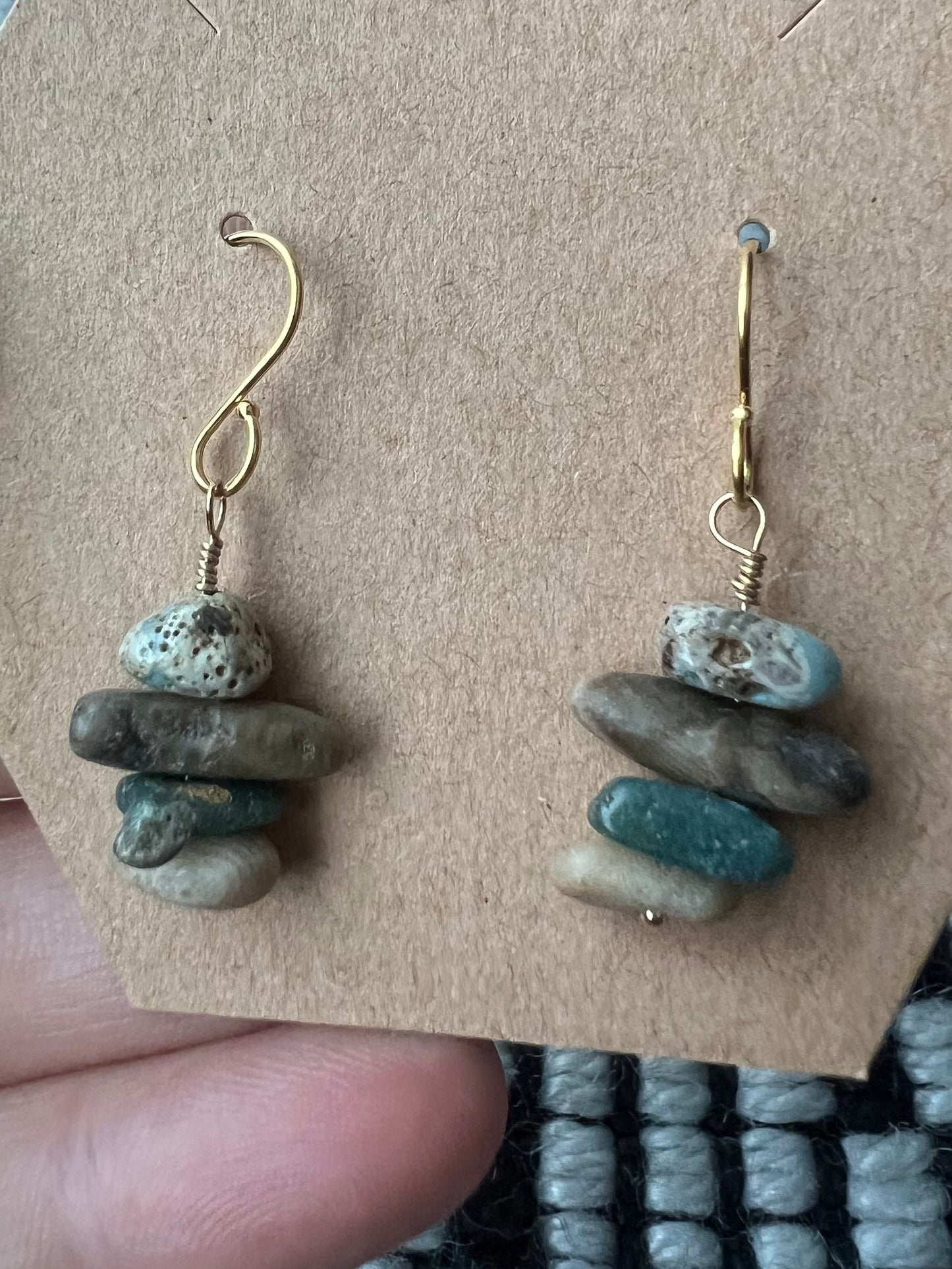 Petoskey Stone & Leland Blue dangles on 14k gold filled 3