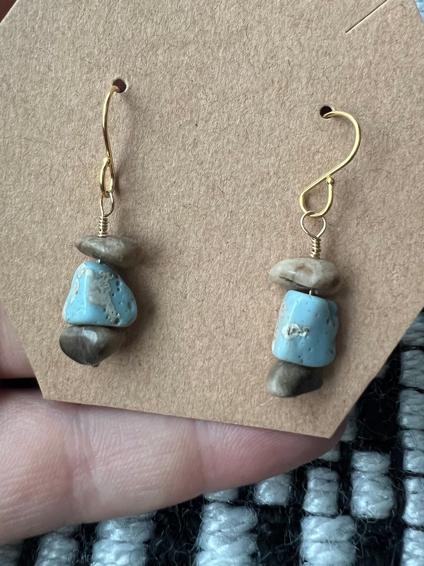 Petoskey Stone & Leland Blue dangles on 14k gold filled 4