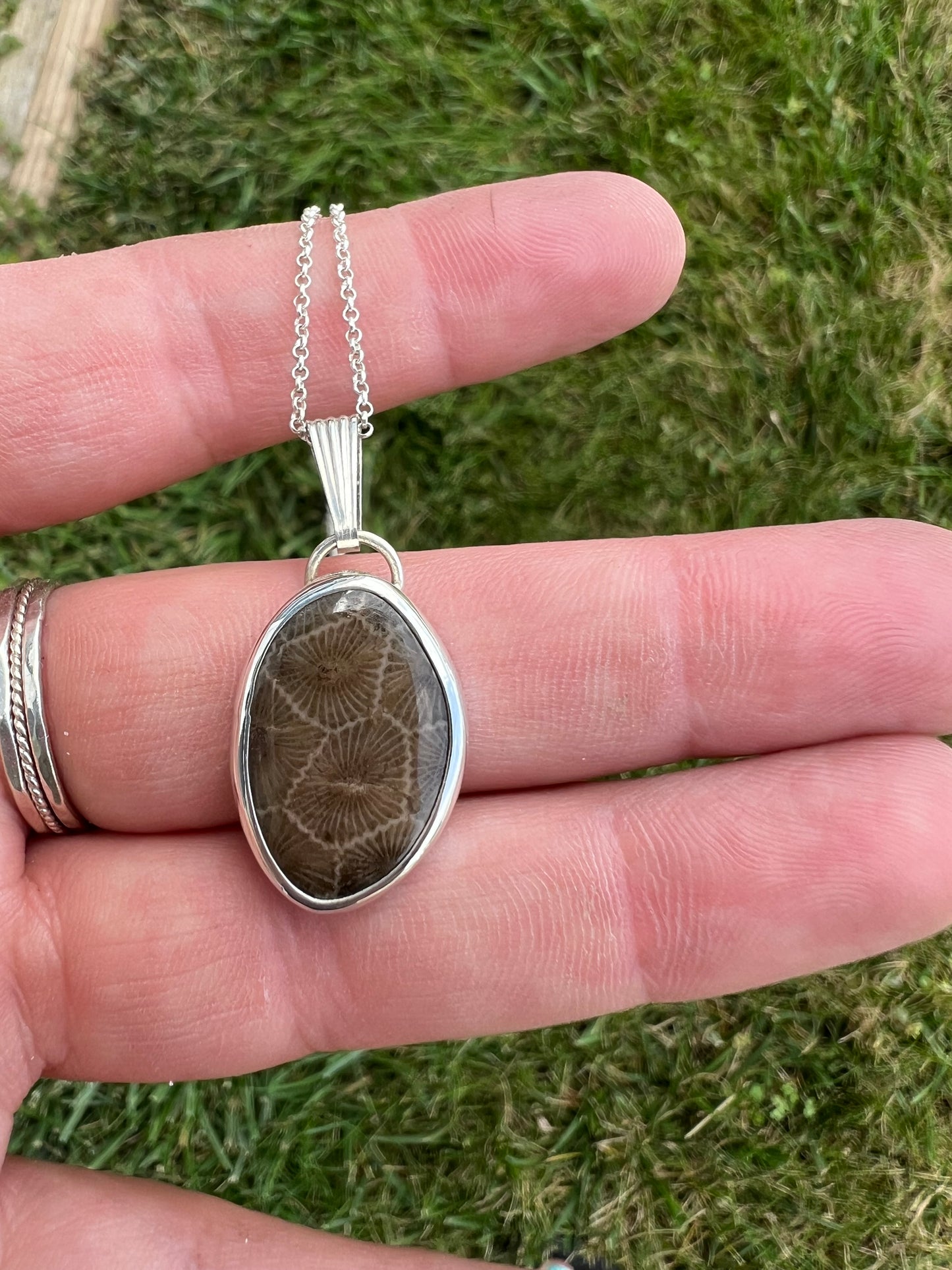 Petoskey stone necklace with chain