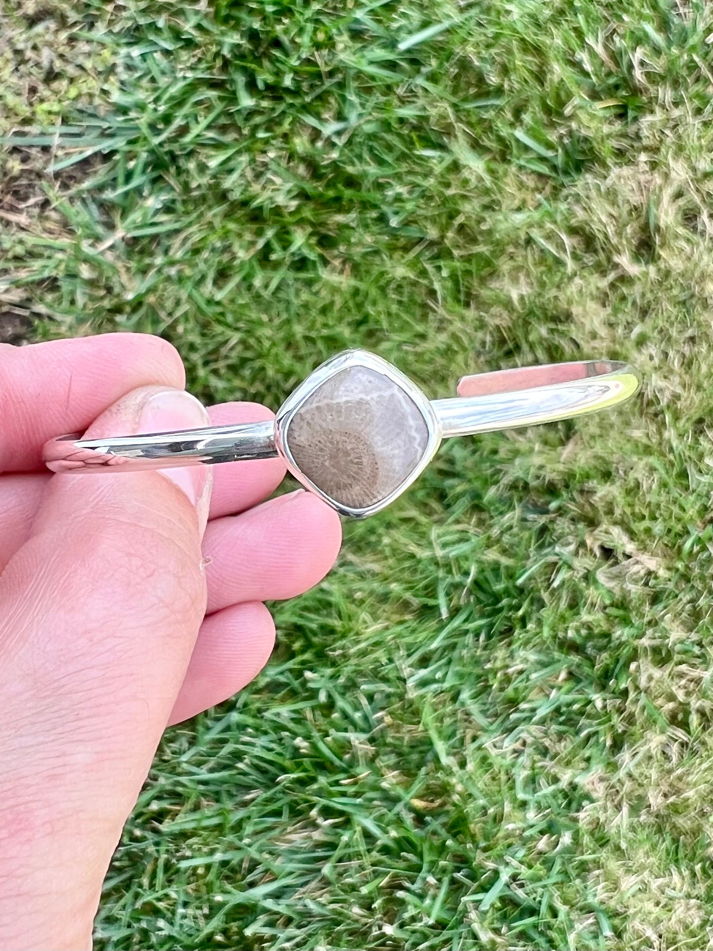 Petoskey stone square sterling cuff