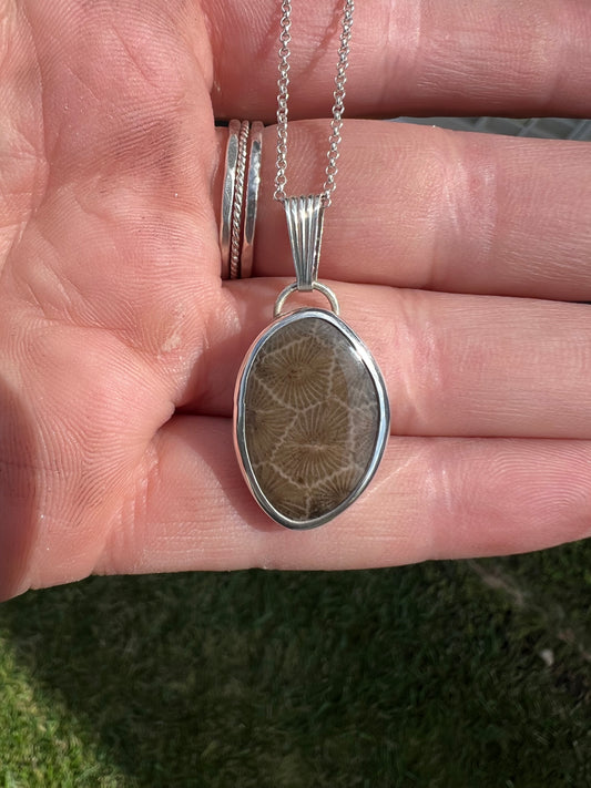 Petoskey stone necklace with chain