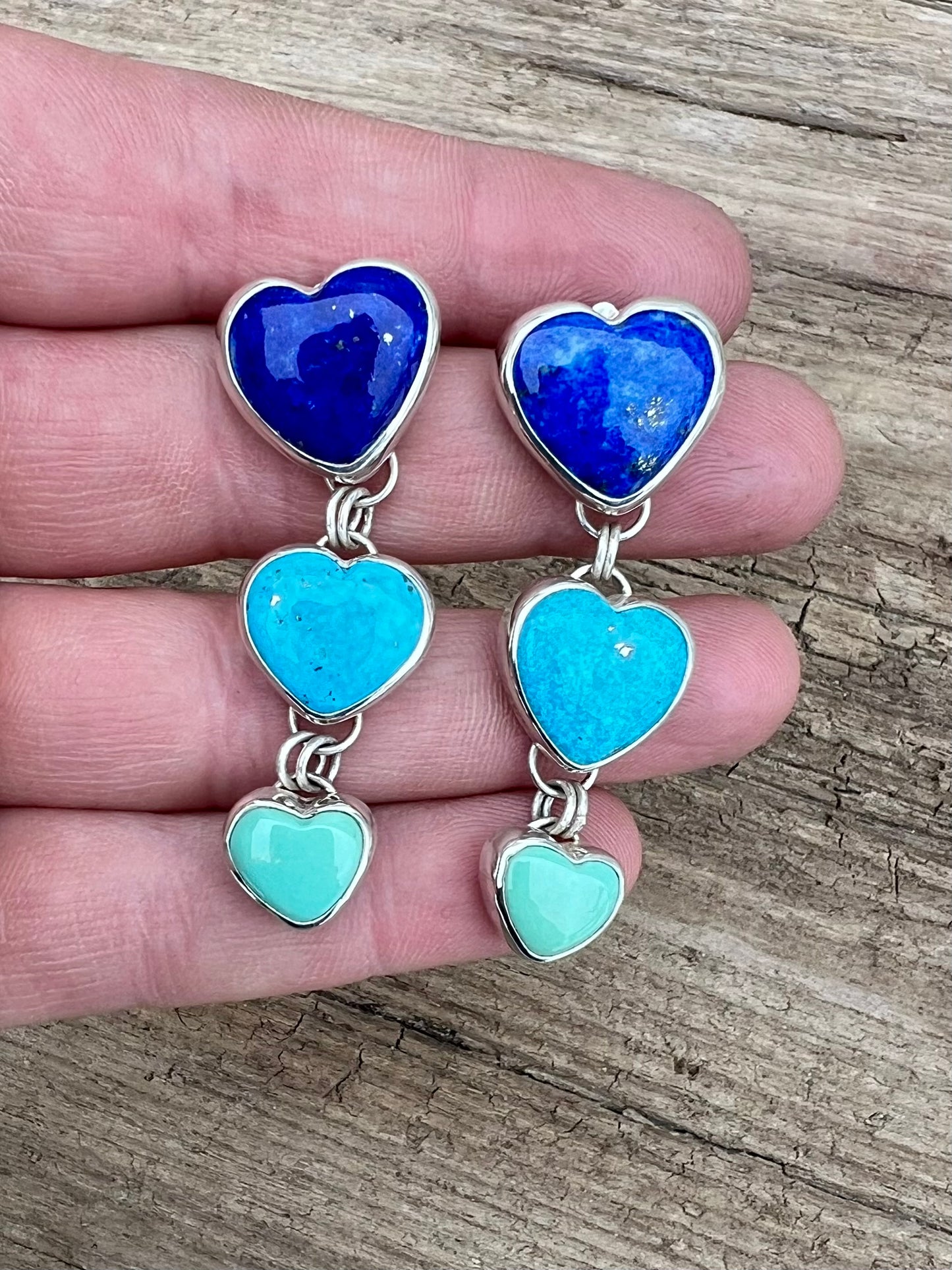TRIPLE heart dangle stud backs with large ear nut