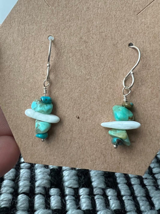 Kingman Turquoise and White Buffalo Beaded dangles - Sterling Silver