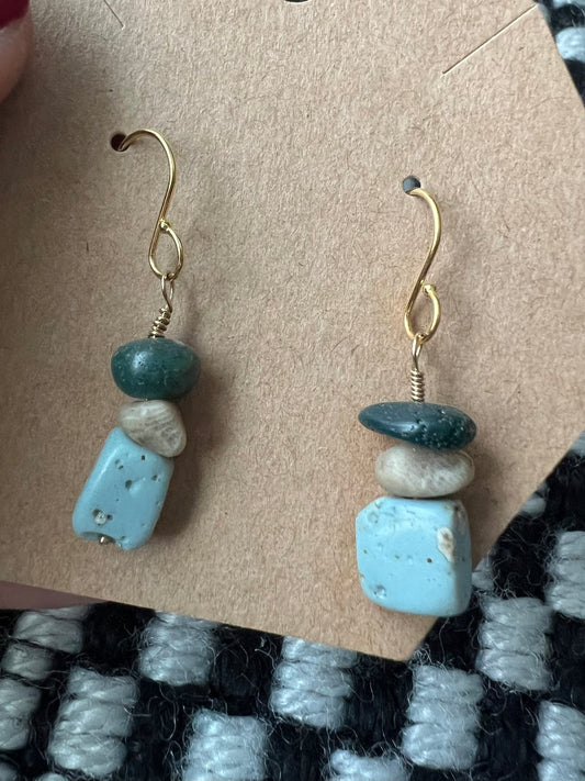 Petoskey Stone & Leland Blue dangles on 14k gold filled 2