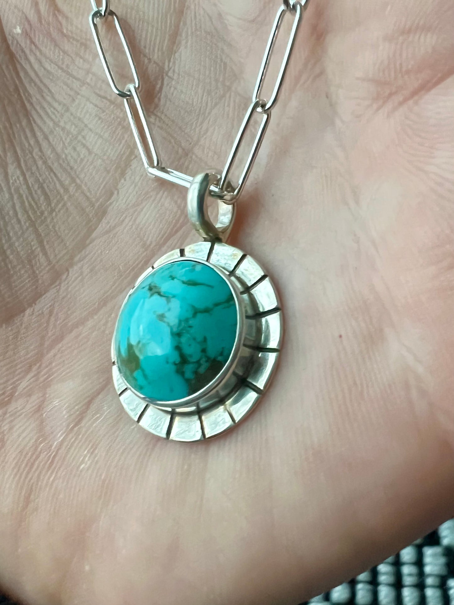 Stamped Kingman in pendant with paperclip chain