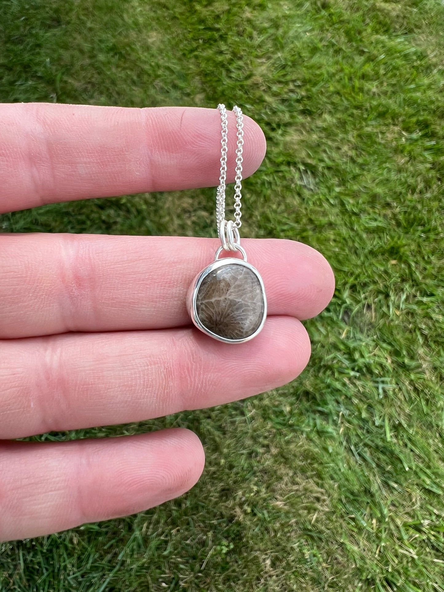 Petoskey stone necklace - small round-  with chain
