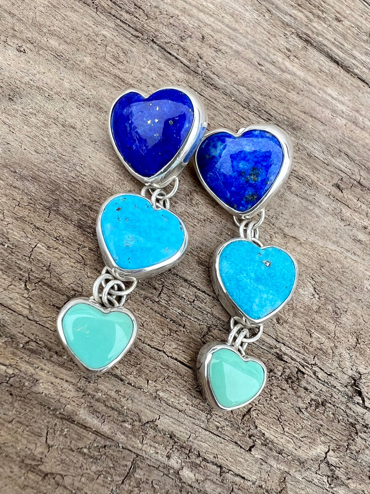 TRIPLE heart dangle stud backs with large ear nut