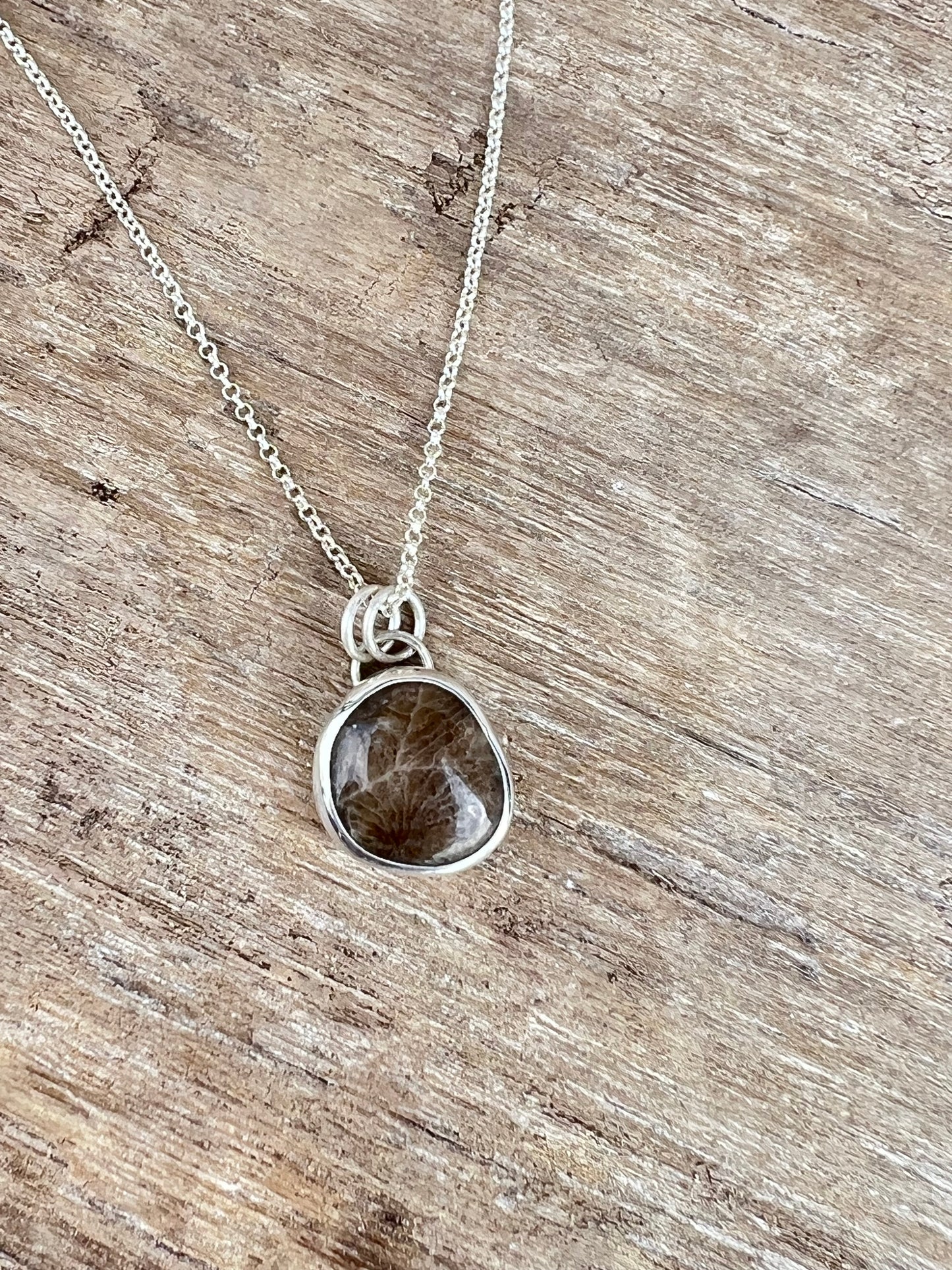 Petoskey stone necklace - small round-  with chain