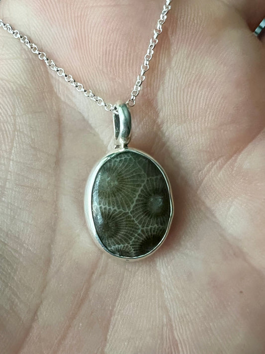Petoskey stone necklace with chain