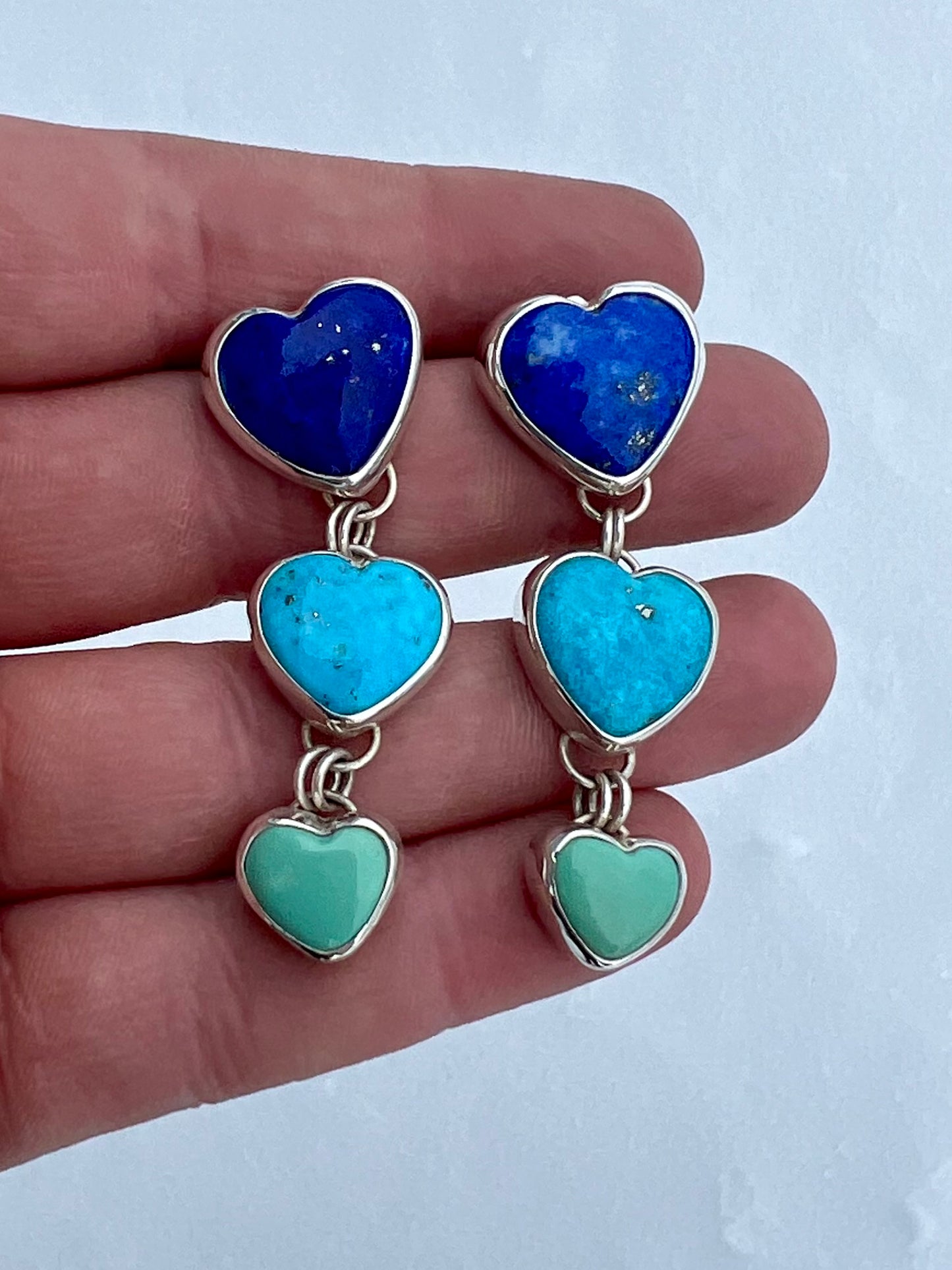 TRIPLE heart dangle stud backs with large ear nut